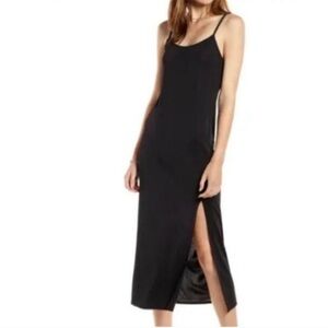 Something Navy Essentials black slip dress with slit